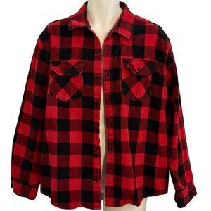 2XL #BuffaloPlaid Flannel 100% Cotton Thick Quality Long Sleeve Red Black 90s #G